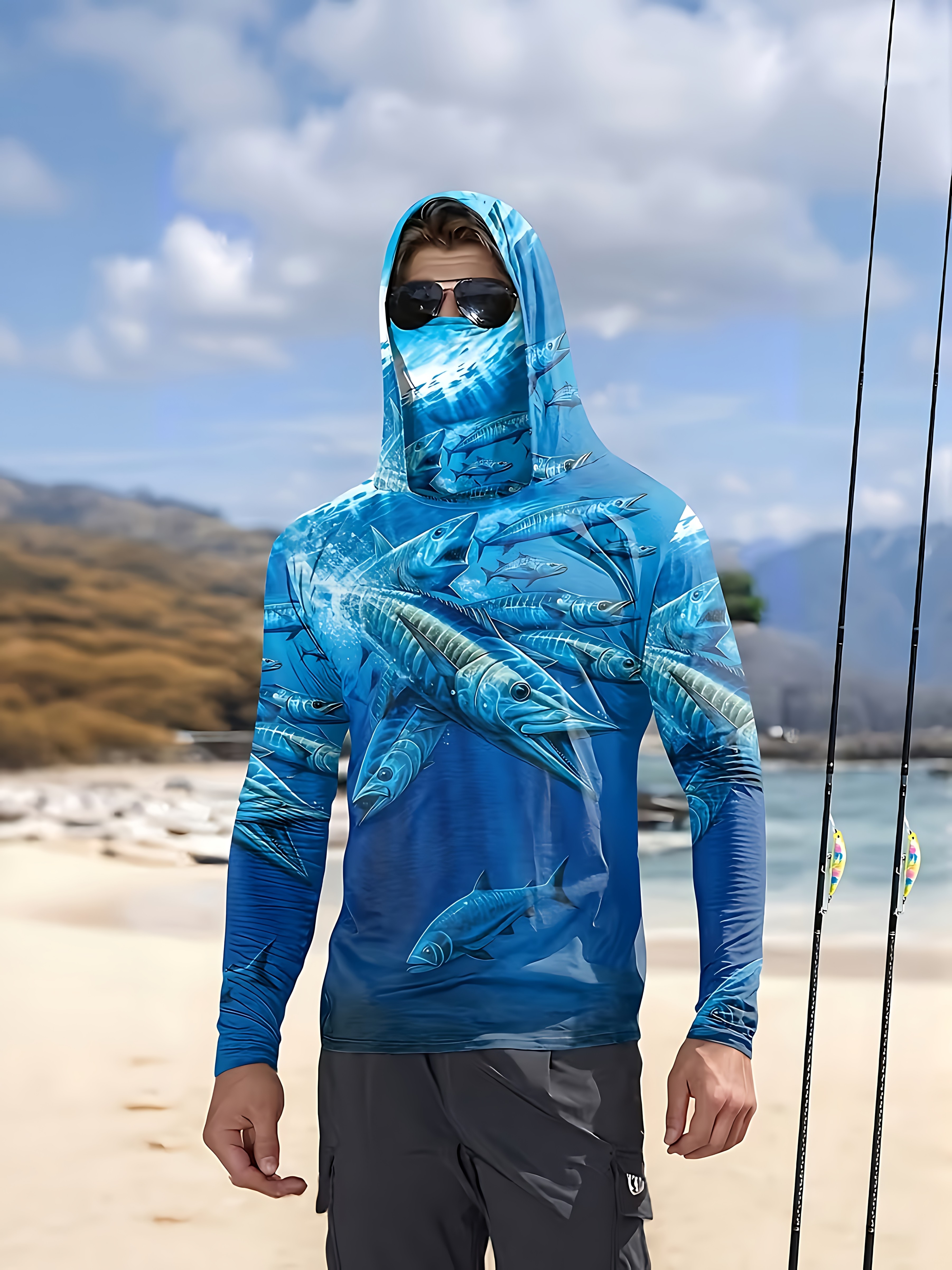 Fishing Shirt Hooded Men Fishi - Fishing Shirt Uv Protection reseña y precio